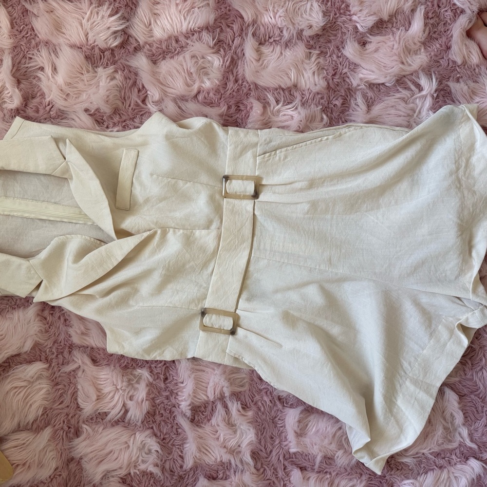 Women's Cream Belted Linen-Blend romper
